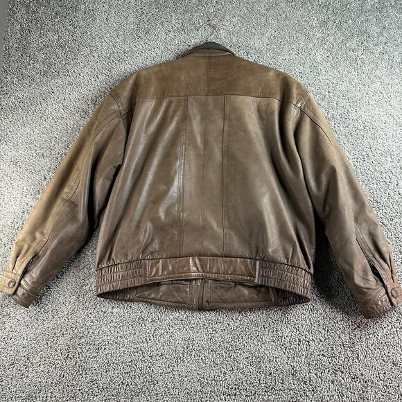 VINTAGE Reeds Sportswear Leather Jacket Mens 46R Brown Soft Leather Bomber - Picture 11 of 16